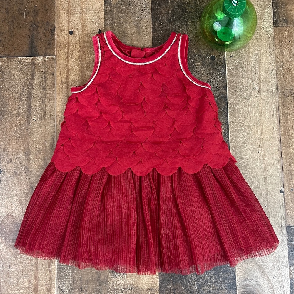 Cat & Jack Red Scalloped Sleeveless Holiday Dress